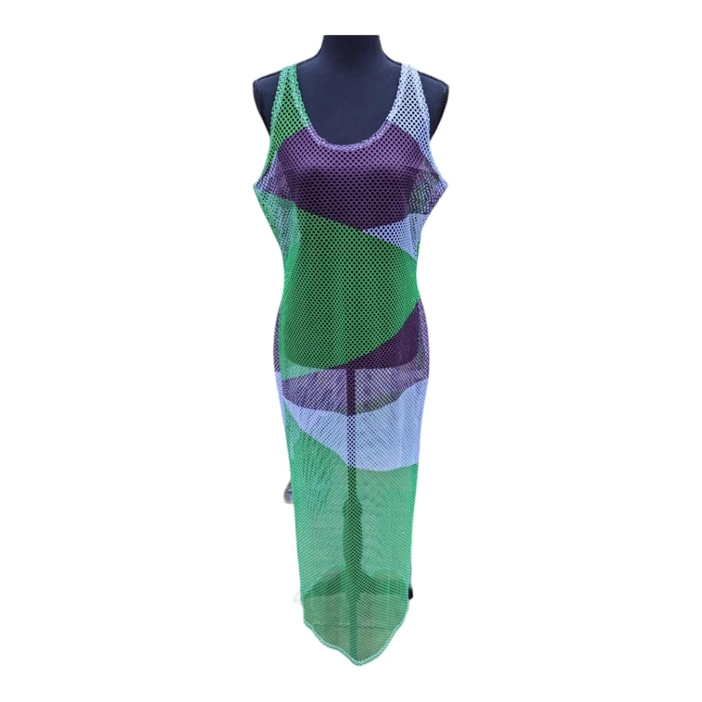 See-through Mesh Dress Cover-up Long Sling‎ Dress Swimwear M/L